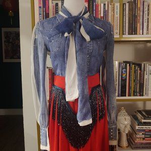 D&G Dolce Gabbana Denim Chiffon Trompe-l'œil It38 S Blouse Buttondown